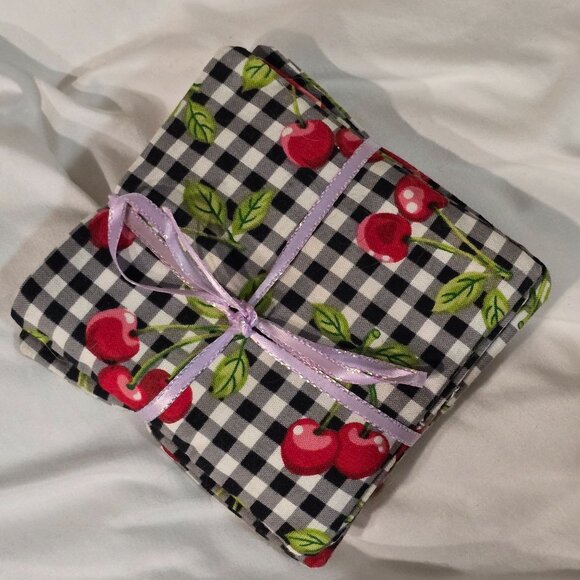 Cherry Pattern Cotton Reusable Cloth coaster for cups fun cute set of 5 - Picture 2 of 2